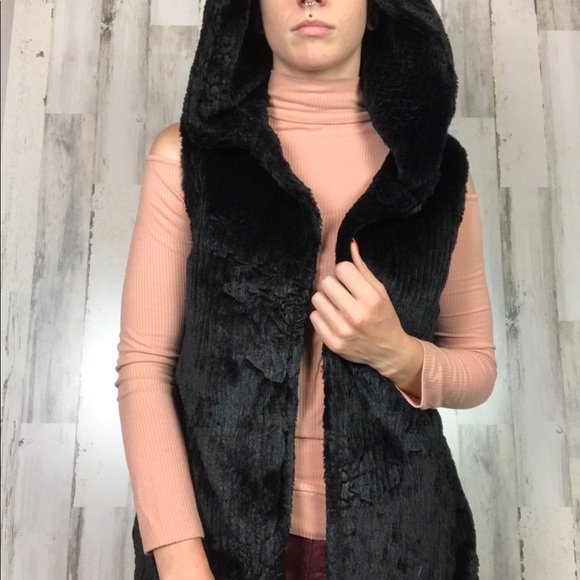 dylan Jackets & Blazers - dylan | Black Hooded Velvet Vest Rose Detail Large